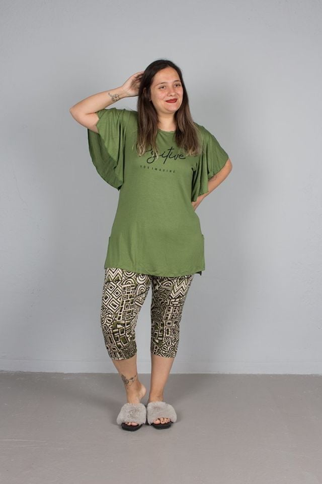 Büyük Beden Kol Volanlı Pijama Takım
