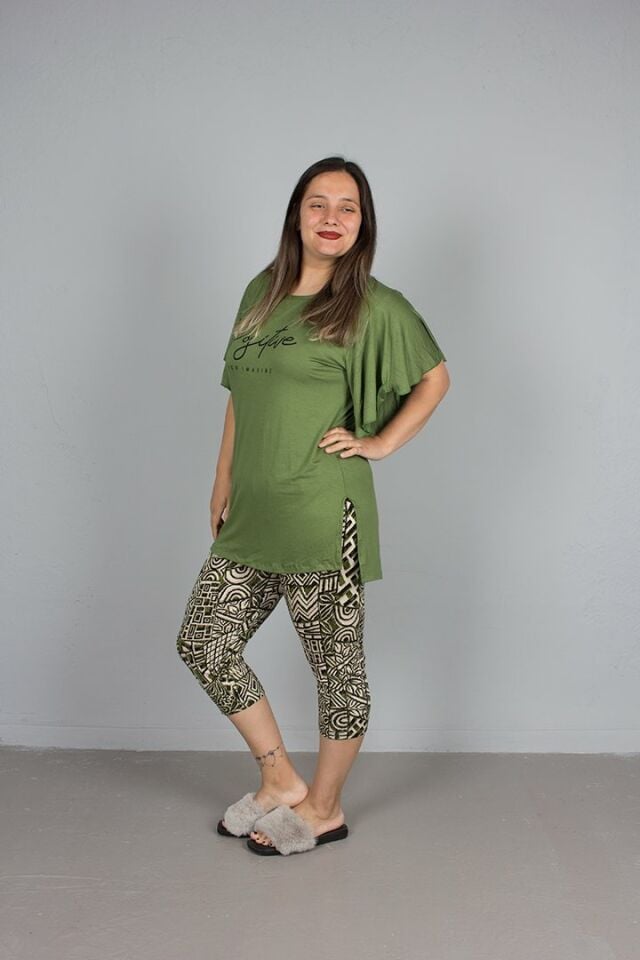 Büyük Beden Kol Volanlı Pijama Takım