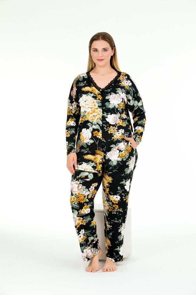 Büyük Beden Düğümeli Desenli Pijama Takım