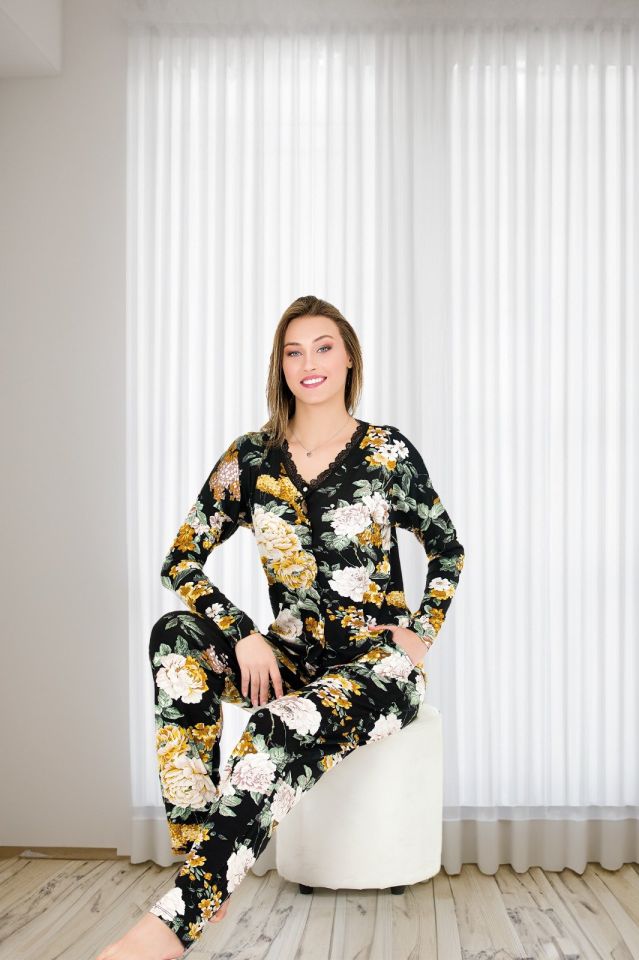 Büyük Beden Düğümeli Desenli Pijama Takım