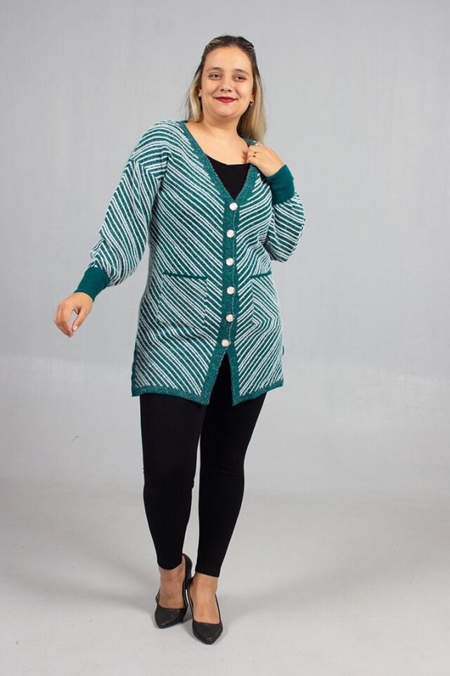 Düğmeli Sakallı Triko Hırka Yumuşacık Dokulu Şık ve Rahat Standart 46 Bedene Kadar