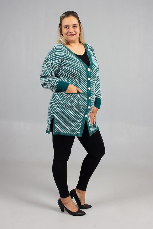 Düğmeli Sakallı Triko Hırka Yumuşacık Dokulu Şık ve Rahat Standart 46 Bedene Kadar