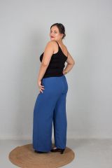 Büyük Beden Ön Düğmeli Bol Paça Aerobin Kumaş Pantolon Mavi mavi - 42