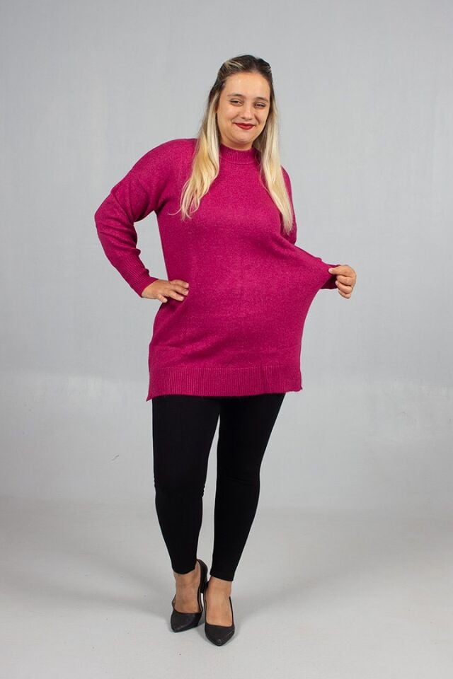 Fuşya Yumoş Triko Büyük Beden Kadın Triko 54 Bedene Kadar – Yumuşacık ve Şık