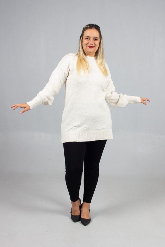 Beyaz Yumoş Triko Büyük Beden Kadın Triko Standart 54 Bedene Kadar