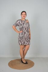 Büyük Beden Mikro Kumaş Tek Omuz Detay Elbise Zebra