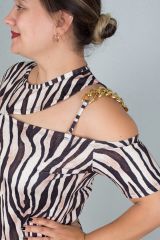 Büyük Beden Mikro Kumaş Tek Omuz Detay Elbise Zebra