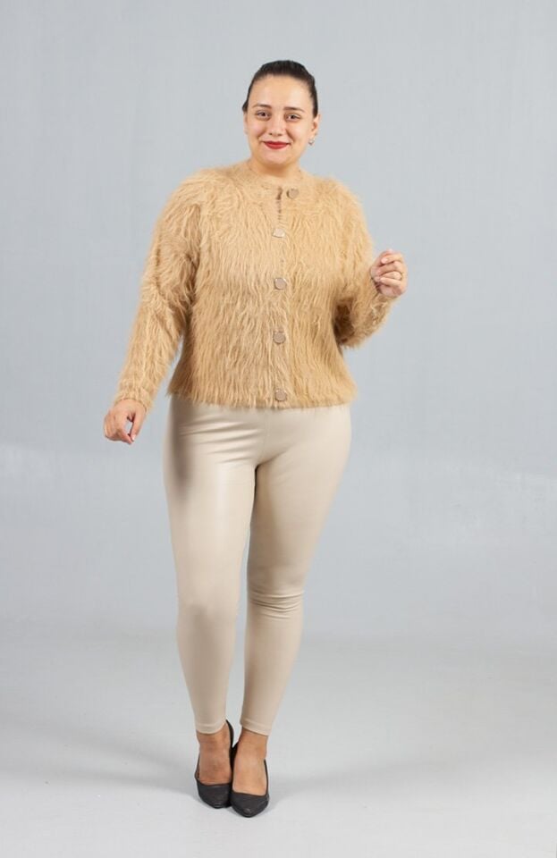 Camel Sakallı Triko Hırka – Yumuşak Dokulu Kadın Hırka