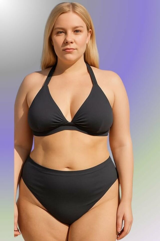 Büyük Beden Boyundan Bağlamalı Bikini