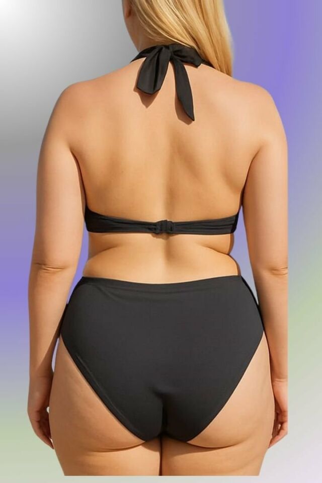 Büyük Beden Boyundan Bağlamalı Bikini