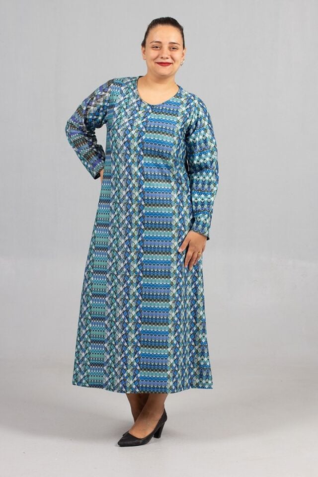 Sıcak Tutan Kalın Penye Büyük Beden Desenli Elbiseler