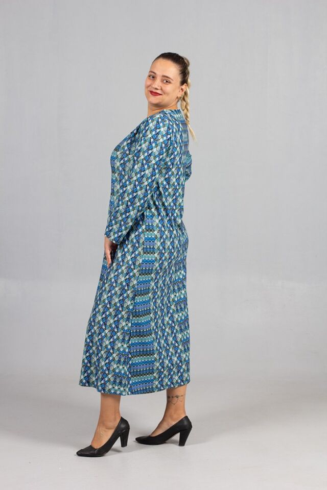 Sıcak Tutan Kalın Penye Büyük Beden Desenli Elbiseler