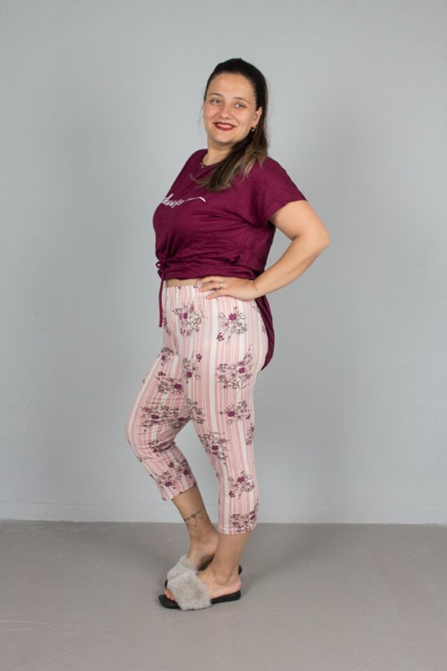 Büyük beden Kapri üst Belden Büzgülü Pijama Takım