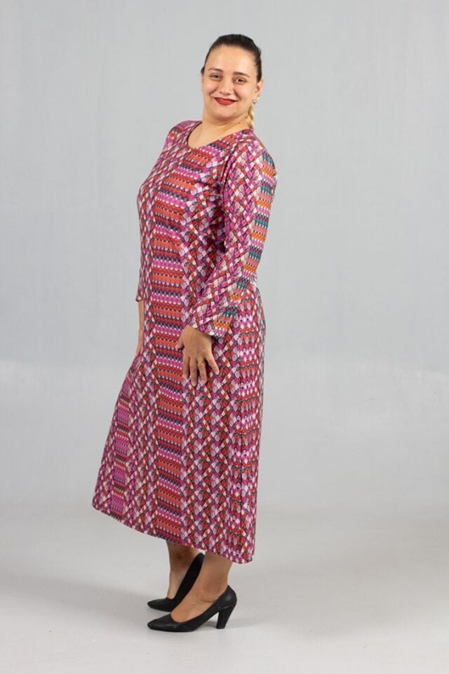 Sıcak Tutan Kalın Penye Büyük Beden Desenli Elbiseler