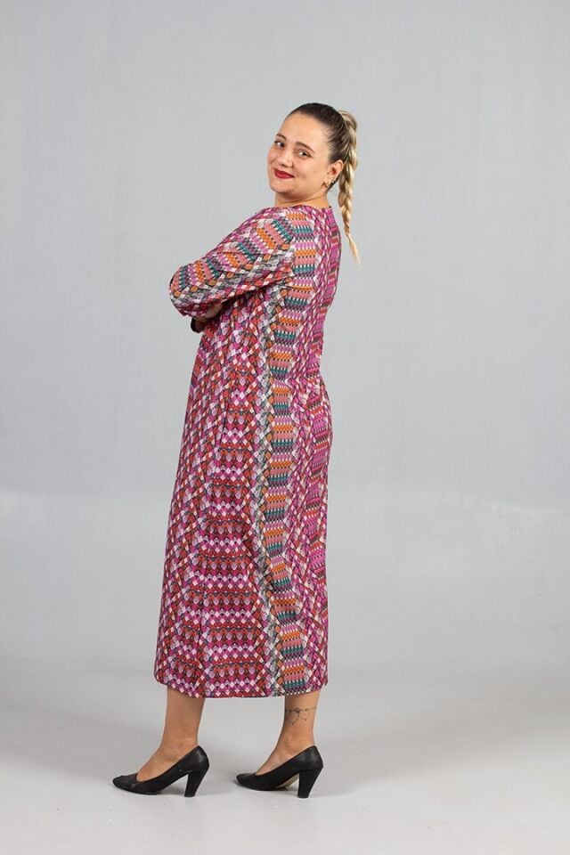 Sıcak Tutan Kalın Penye Büyük Beden Desenli Elbiseler