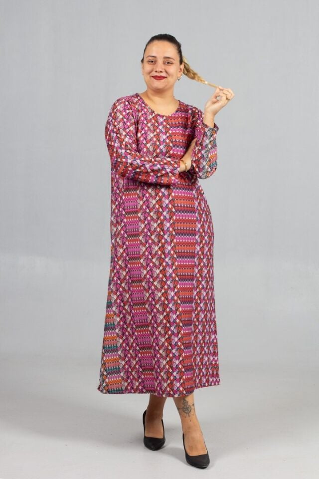 Sıcak Tutan Kalın Penye Büyük Beden Desenli Elbiseler