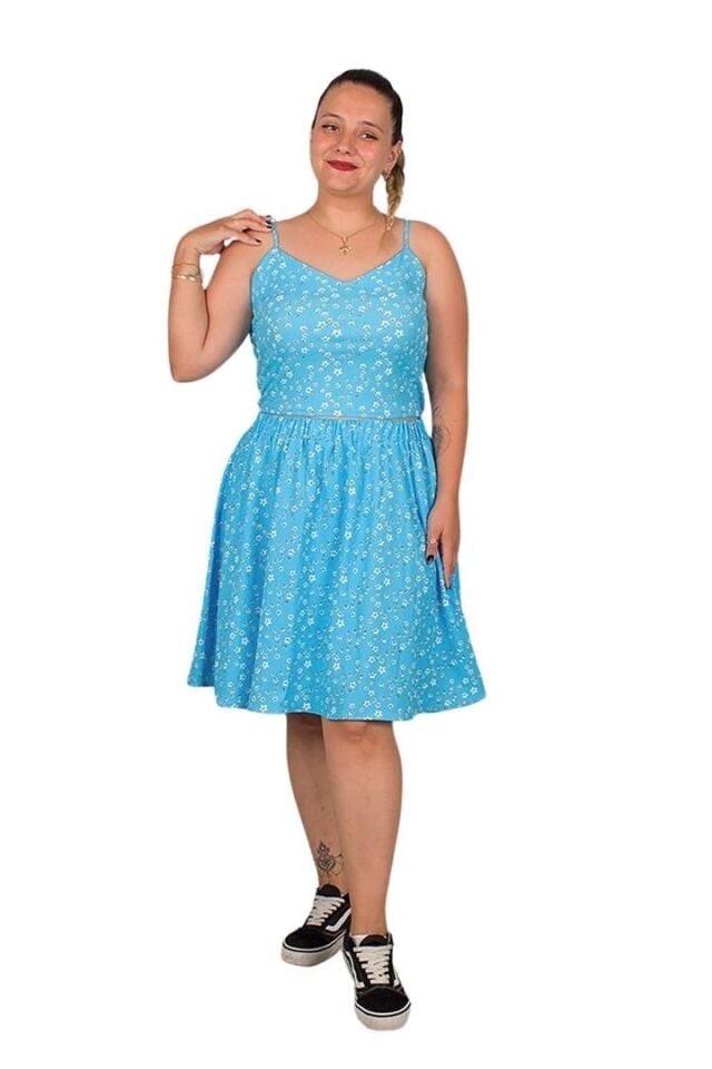 Büyük Beden Mavi Arkası Büzgülü Crop Etek Takımı