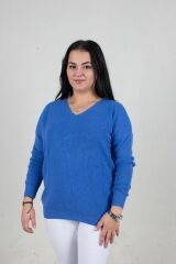 Büyük Beden Sırt Örgü Detaylı Fitilli Bluz Renkli B072
