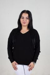 Büyük Beden Sırt Örgü Detaylı Fitilli Bluz Renkli B072