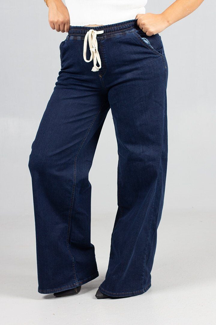 Büyük Beden Plazo Model Lacivert Kot Pantolon