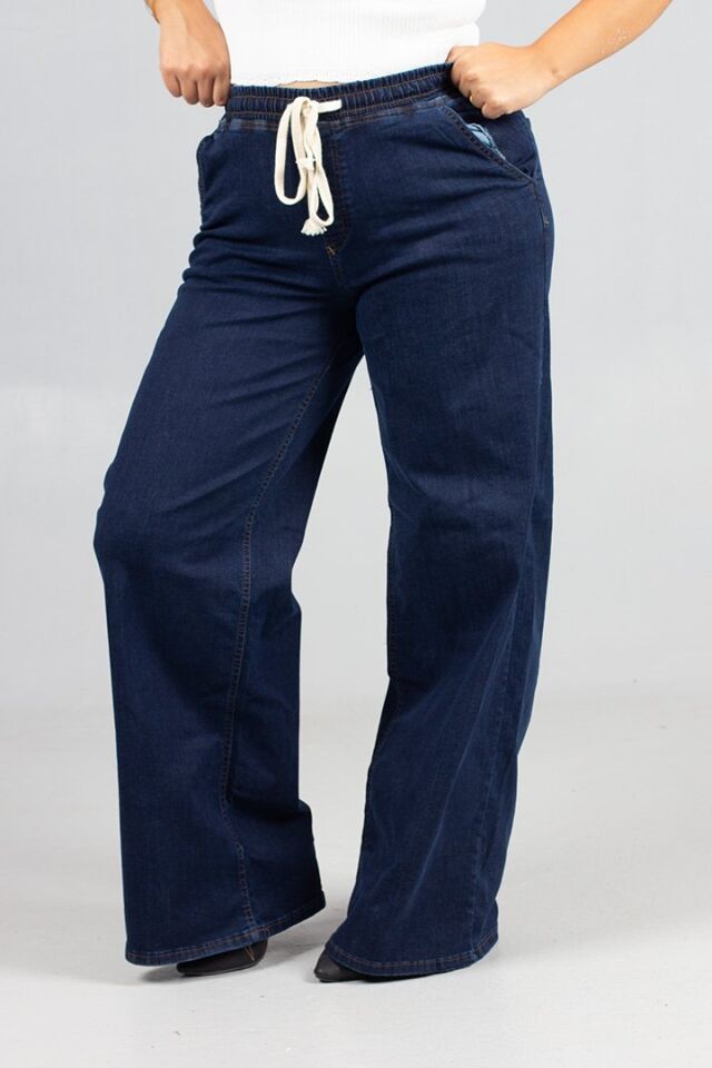 Büyük Beden Palazzo Model Lacivert Kot Pantolon