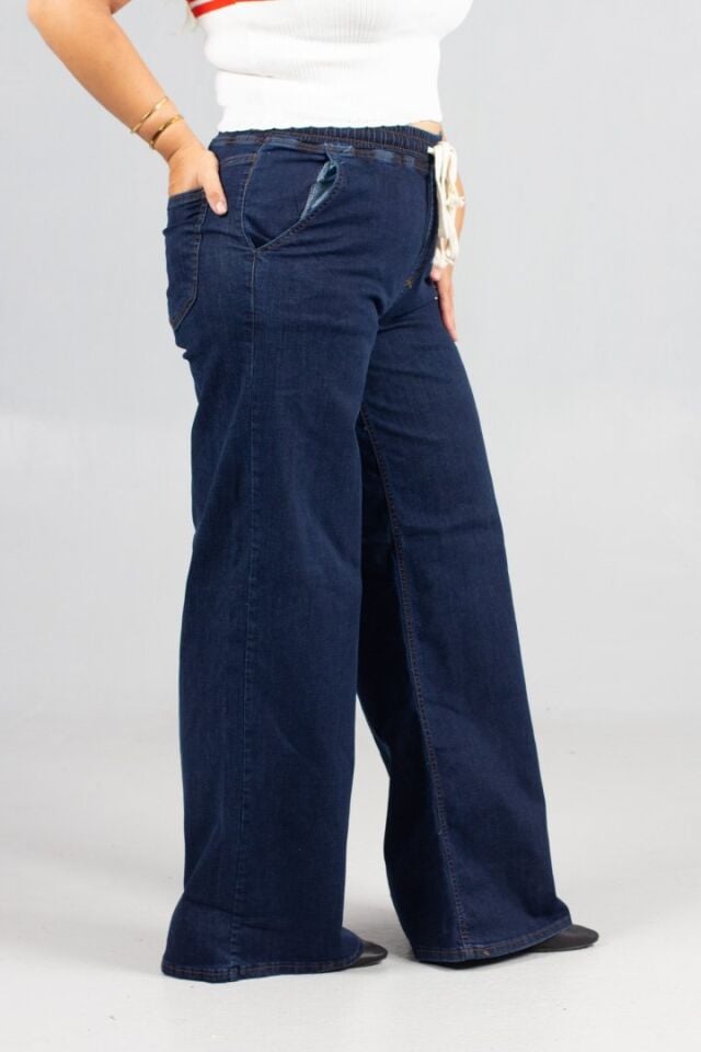 Büyük Beden Palazzo Model Lacivert Kot Pantolon