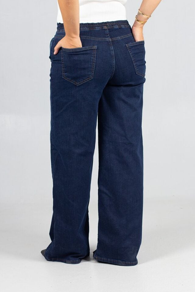 Büyük Beden Palazzo Model Lacivert Kot Pantolon