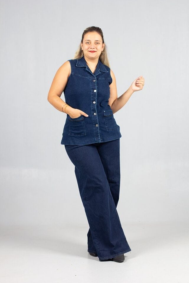 Büyük Beden Palazzo Model Lacivert Kot Pantolon