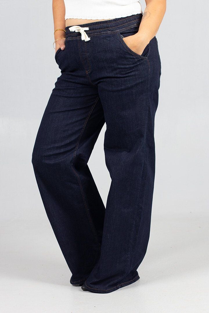 Plazo Büyük Beden Koyu Lacivert Kot Pantolon