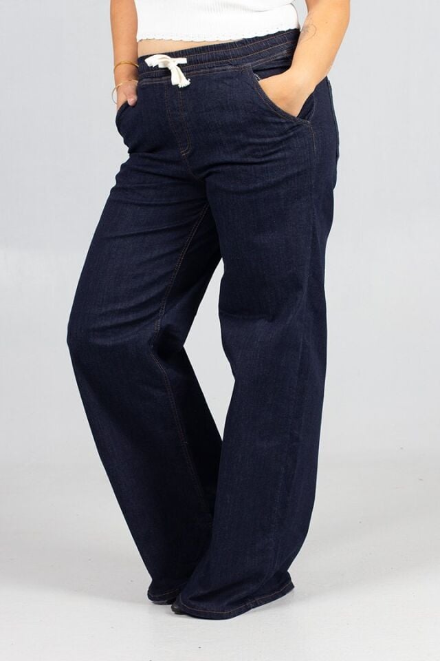 Plazo Büyük Beden Koyu Lacivert Kot Pantolon