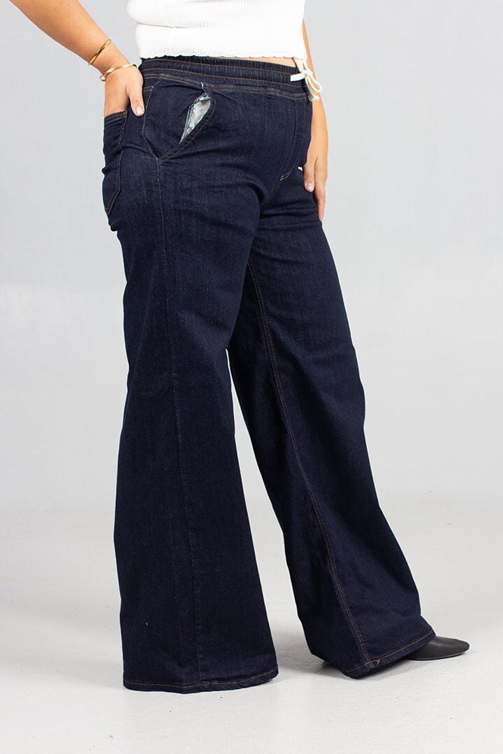Plazo Büyük Beden Koyu Lacivert Kot Pantolon