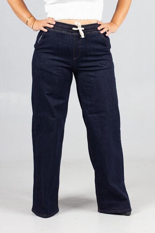 Plazo Büyük Beden Koyu Lacivert Kot Pantolon