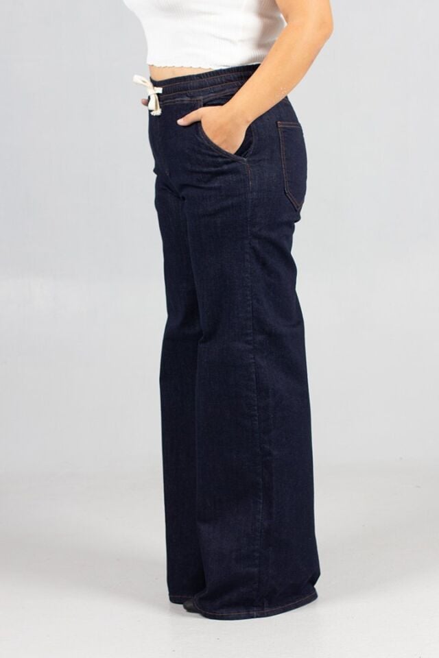 Plazo Büyük Beden Koyu Lacivert Kot Pantolon