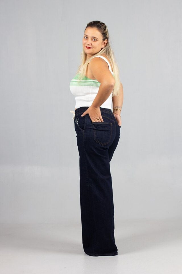 Plazo Büyük Beden Koyu Lacivert Kot Pantolon