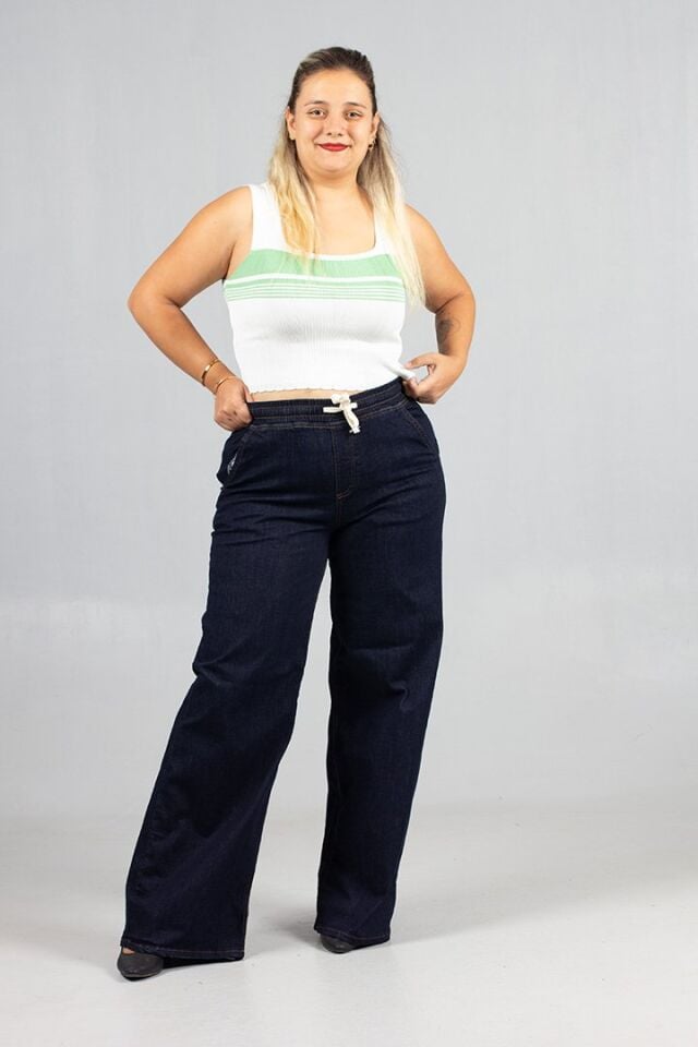 Plazo Büyük Beden Koyu Lacivert Kot Pantolon