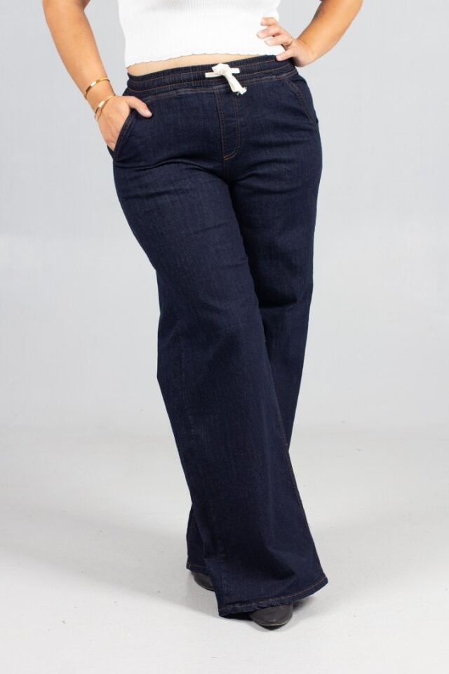 Plazo Büyük Beden Koyu Lacivert Kot Pantolon