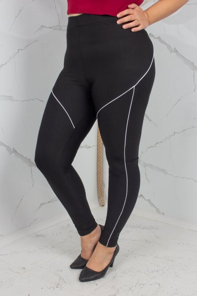 Siyah Biyeli Büyük Beden Yüksek Bel Toparlayıcı Tayt