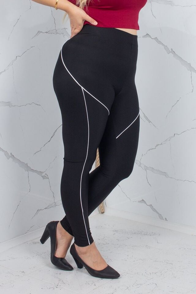 Siyah Biyeli Büyük Beden Yüksek Bel Toparlayıcı Tayt