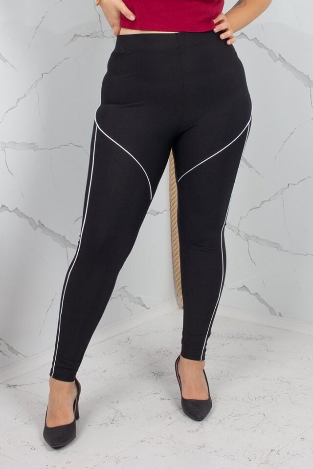 Siyah Biyeli Büyük Beden Yüksek Bel Toparlayıcı Tayt