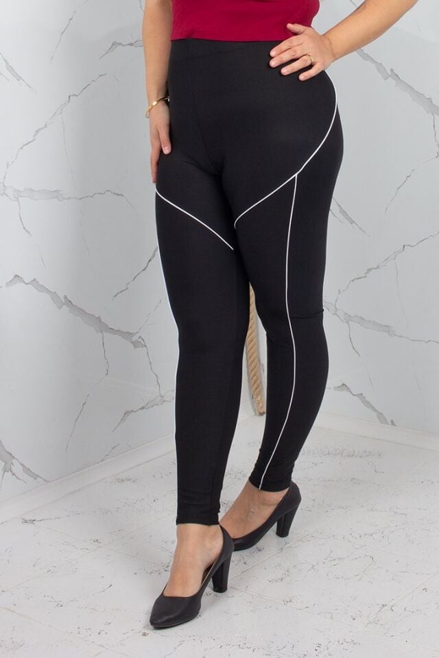 Siyah Biyeli Büyük Beden Yüksek Bel Toparlayıcı Tayt