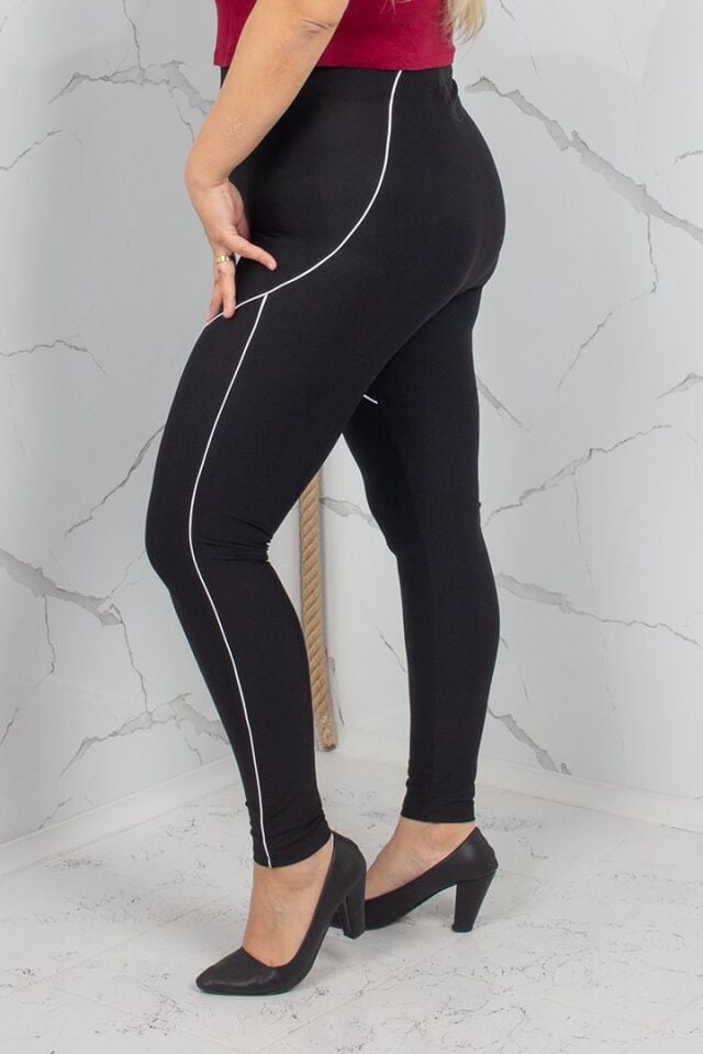 Siyah Biyeli Büyük Beden Yüksek Bel Toparlayıcı Tayt