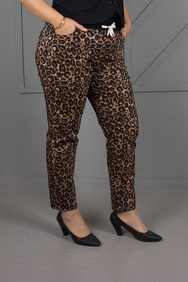 Büyük Beden Dalgıç Kumaş Leopar Pantolon