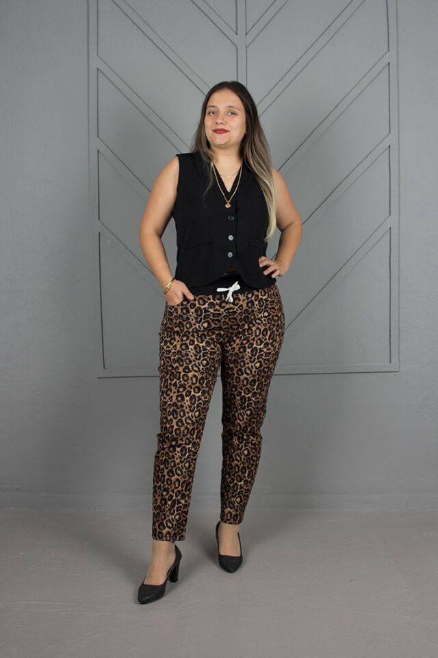 Büyük Beden Dalgıç Kumaş Leopar Pantolon