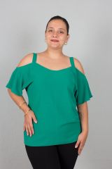 Büyük Beden Askılı Bluz Siyah yeşil - 46