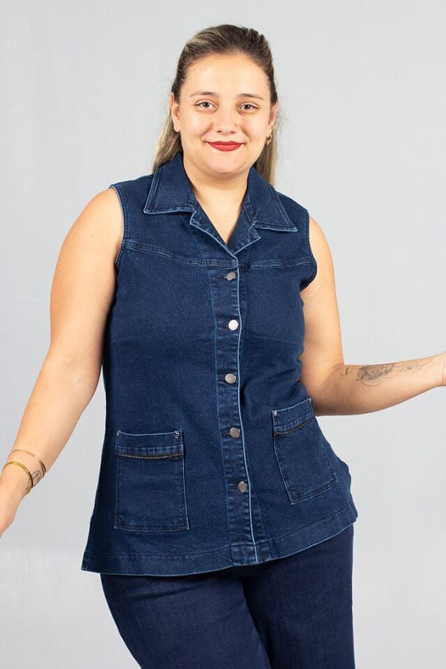 Büyük Beden Lacivert Kot Tunik Yelek – Şık ve Rahat Günlük Kombinler İçin