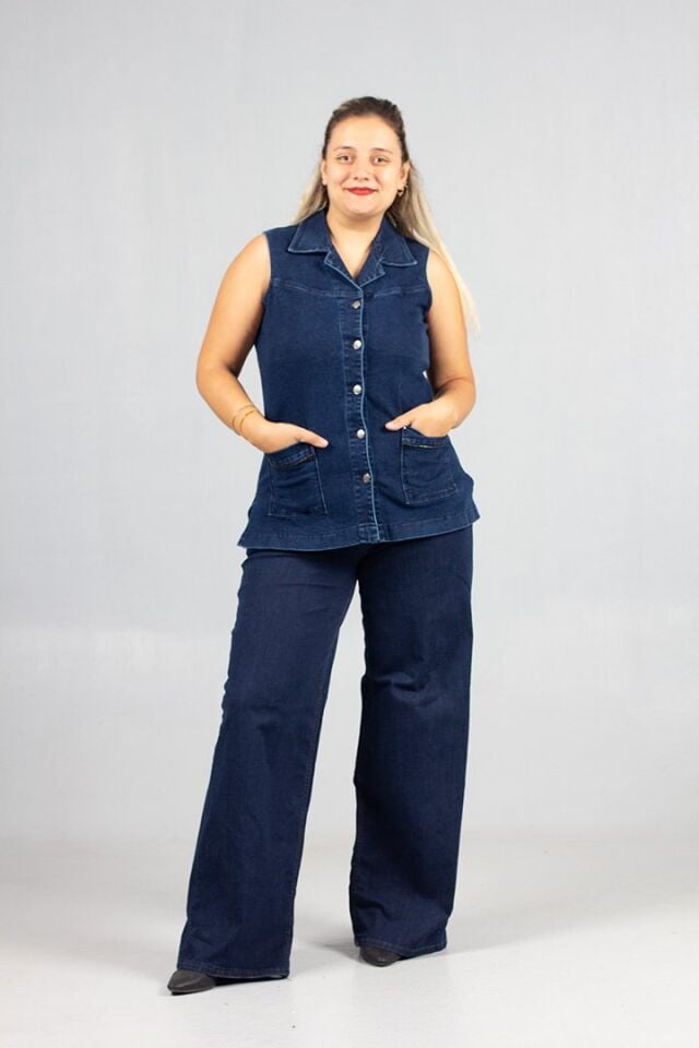 Büyük Beden Lacivert Kot Tunik Yelek – Şık ve Rahat Günlük Kombinler İçin