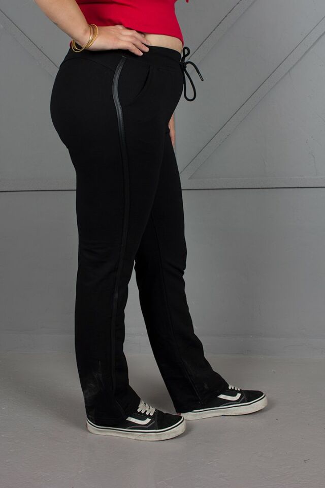 Büyük Beden Yanı Deri Detaylı Eşofman Altı siyah - 48