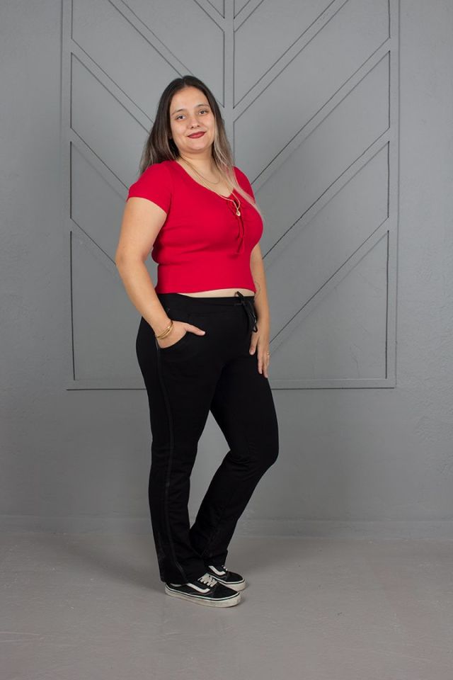 Büyük Beden Yanı Deri Detaylı Eşofman Altı siyah - 48