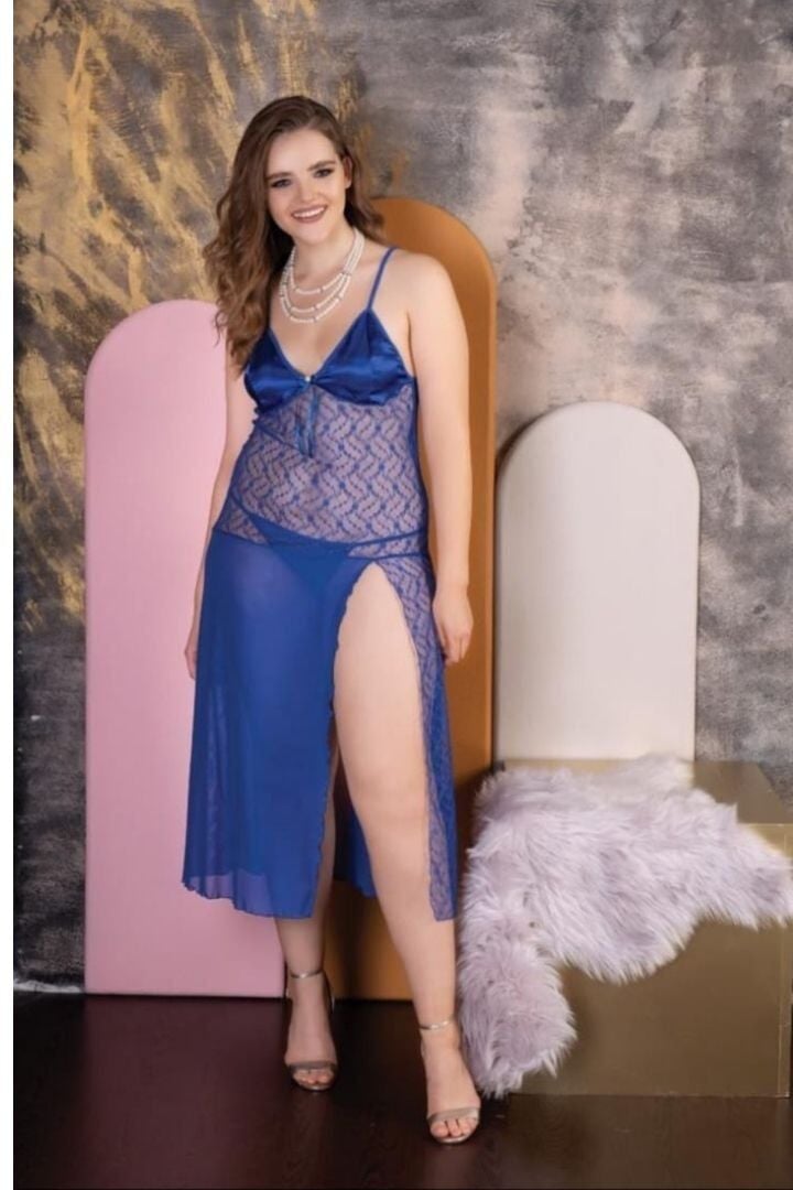 Göz Alıcı Saks Mavi Fantazi Gecelik - Büyük Beden İç Giyim