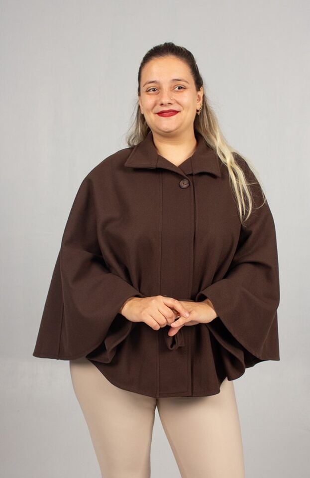 Asil ve Doğal: Kahverengi Büyük Beden Kaşe Pelerin Panço